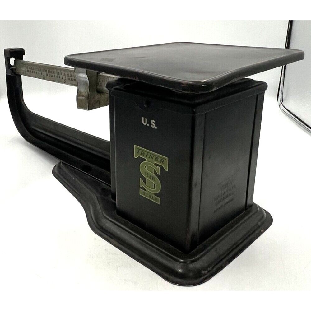 Antique US Postal Scale 4lb Triner Steel Balance Beam Post Office Chicago Vtg EX